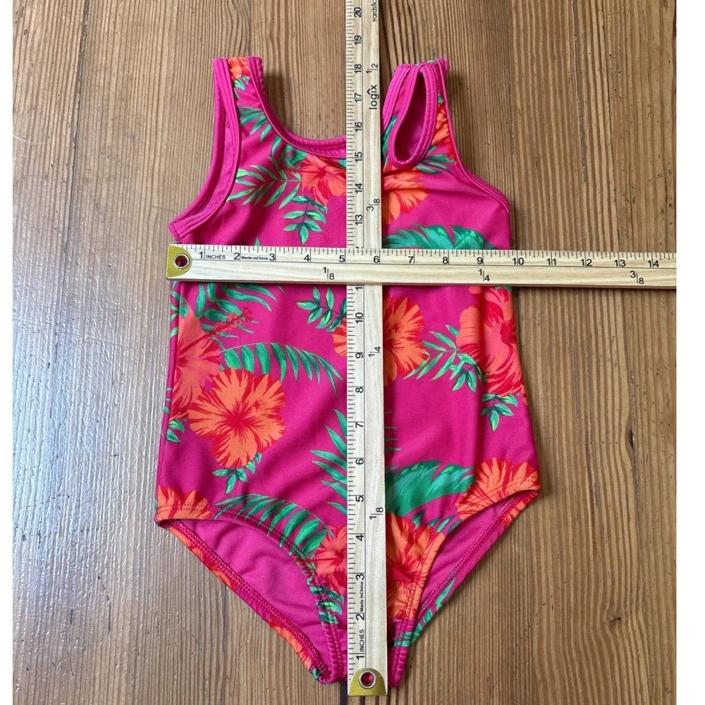 B4 ALL Swimsuit Girls Pink Tropical Hibiscus Floral One Piece SIZE 6X